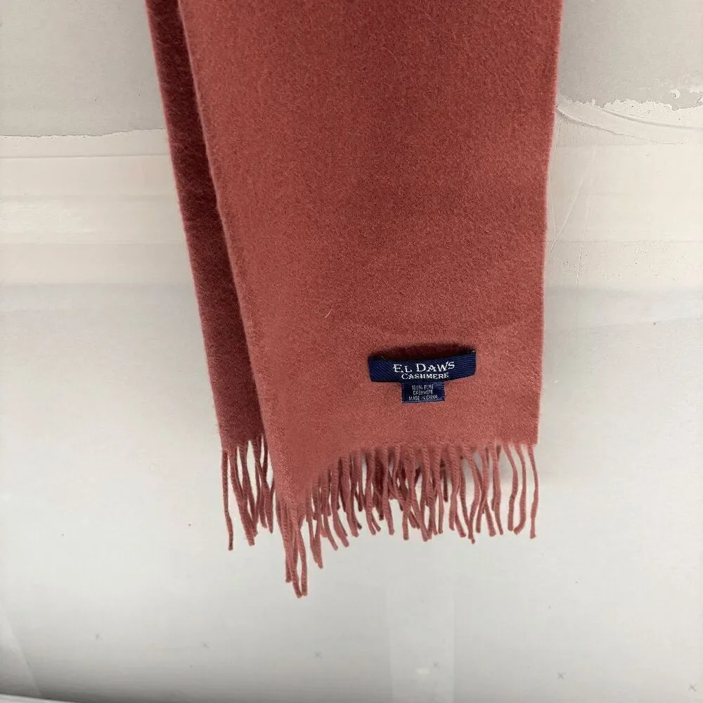 El Daws Unisex Cashmere Rectangle Fringe Scarf Salmon/Pink 60